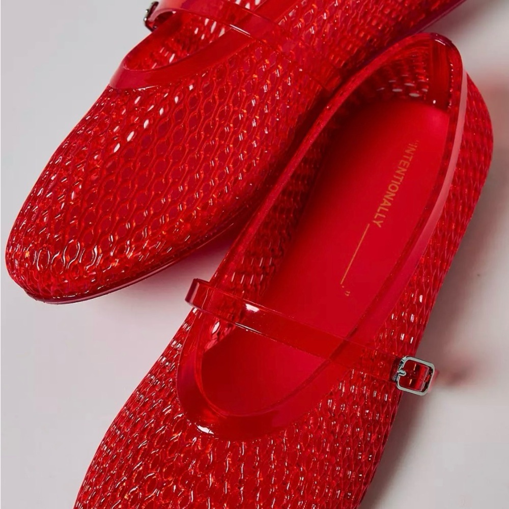 Intentonally Red Jelly Mary Jane Flats